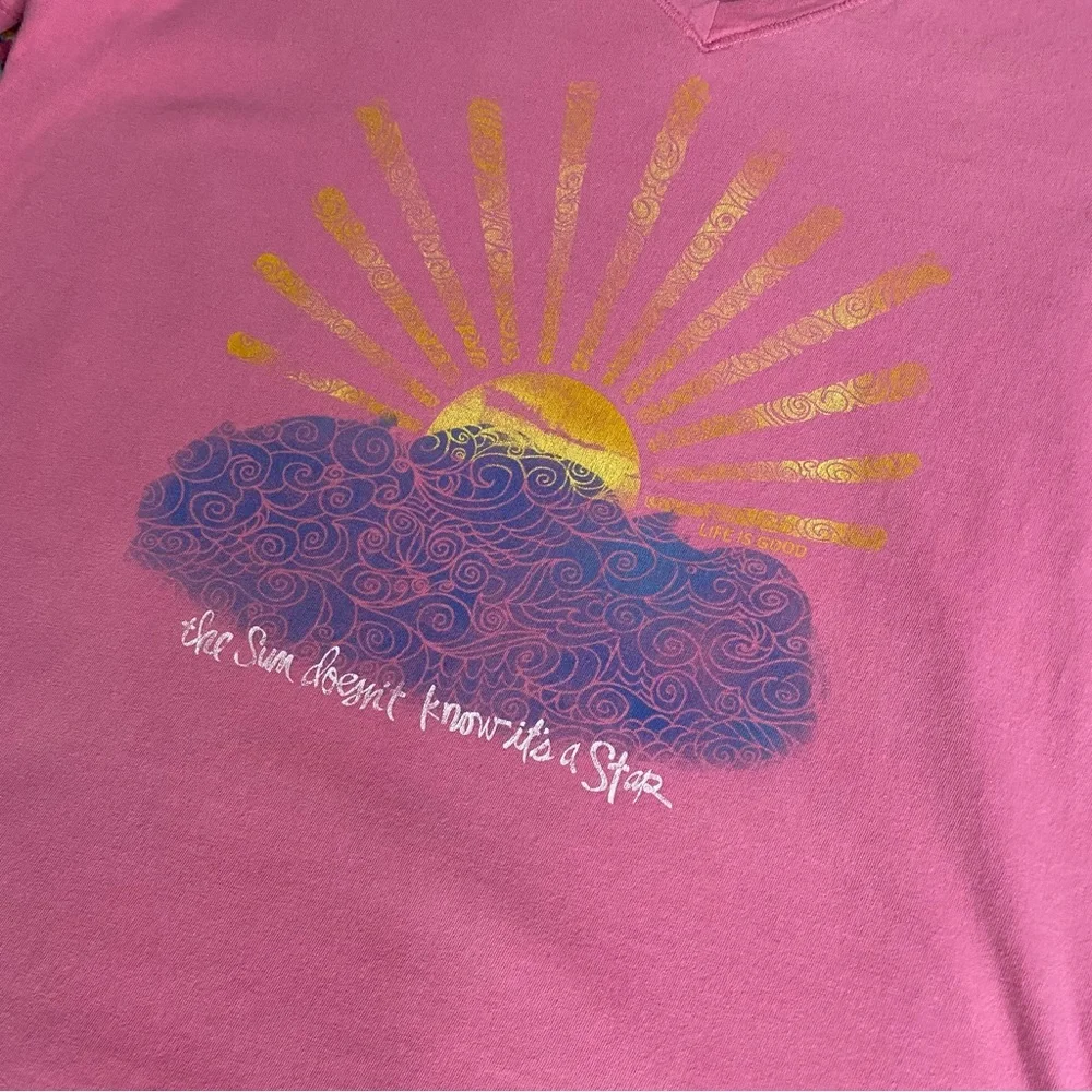 Life is good pink classic fit V neck graphic tee womens size small cotton - Picture 2 of 6